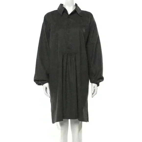 NEW Eskandar 2 O/S Gray French 34"L Wool Flannel Lux Tunic Shirt Top Mini Dress - Picture 1 of 6